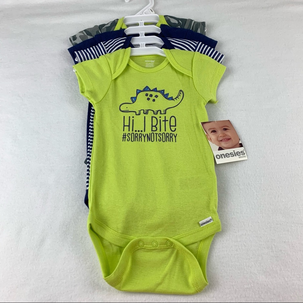 Baby Bodysuits 4-Pack 6-9M Dinosaur Camo Striped Green One Piece Snap Bottom New